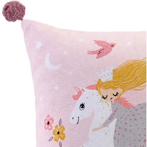 HOMEMAISON Coussin Imprimé Licorne Dans Les Bois Rose 40 X 40 Cm - Rose 2 HOMEMAISON Coussin Imprimé Licorne Dans Les Bois Rose 40 X 40 Cm - Rose – Image 2
