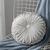 ELLE Coussin Rond, Coussin Décoratif Velours Coussin Plissé En Citrouille 35cm Tatami Coussin De Sol Rond Pour La Maison Jardin Extérieur Décor De Patio Voiture(Gris Clair)