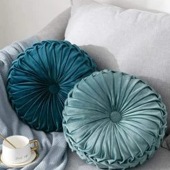 ELLE Coussin Rond, Coussin Décoratif Velours Coussin Plissé En Citrouille 35cm Tatami Coussin De Sol Rond Pour La Maison Jardin Extérieur Décor De Patio Voiture(Bleu Foncé) -France Coussin et housse de coussin Soldes Boutique 47675131 5