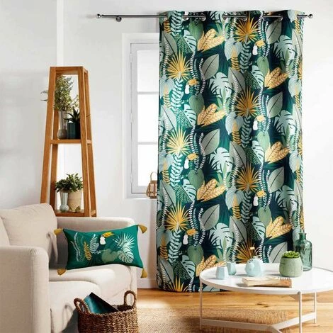 Paris Prix - Coussin à Pompons Imprimé "brazilia" 30x50cm Vert & Jaune 2 Paris Prix - Coussin à Pompons Imprimé "brazilia" 30x50cm Vert & Jaune – Image 2