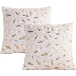 Housse De Coussin Peluches Avec Plumes Motifs, Dans La Chambre Taie D'oreiller Ultra Douce Pour Canapé Lit Décoration D’intérieur, Ensemble N’inclut Pas Le Noyau D’oreiller 45x45cm Fontainebleau 2Pcs Blanc