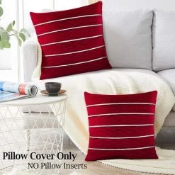 Housses De Coussin En Velours Coussins De Canapé Décoratifs Carrés à Rayures Douces Et Confortables Taies D'oreiller Avec Fermeture à Glissière Invisible 45cm*45cm Fontainebleau Rouge -France Coussin et housse de coussin Soldes Boutique 48221898 3
