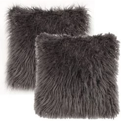 GroupM Lot De 2 Articles Ménagers, Coussin D'oreiller, Oreiller En Laine De Plage, Taie D'oreiller En Peluche (gris Foncé, 40 X 40 Cm)