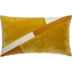 Coussin Velours Et Coton "patch" 30 X 50 Cm Atmosphera - Ocre