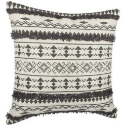ATMOSPHERA Housse Coussin Tuftee Ethnique 40 X 40 Cm - Couleur: Housse Coussin Tuftee Ethnique Gris-gris$gris - Gris