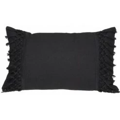 Atmosphera - Coussin Déhoussable En Coton Gris Ardoise & Franges Macramé 30 X 50 Cm