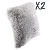 Lot De 2 Coussins Imitation Fourrure Poil Long Gris, 40 X4 0 Cm -PEGANE-