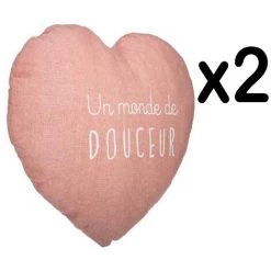 Lot De 2 Coussins Heart En Coton Et Polyester Rose - Dim : L40 X L37 Cm - PEGANE-