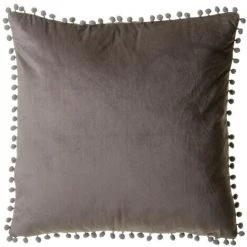 LOLA HOME Coussin Ponpoms Velours Gris 45x45 Cm