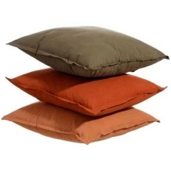 LOLA HOME Coussin Uni Avec Bordure En Coton Naturel Vert Foncé 45x45 Cm -France Coussin et housse de coussin Soldes Boutique 50057622 4