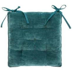 AUTRES Galette De Chaise Velours Coton - 38 X 38 Cm - Bleu