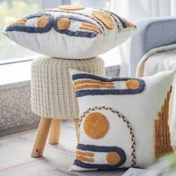 Orange Jaune Housses De Coussin 45x45cm Lot De 2,Triomphe Touffeté Carré Toile Boho Taie D'oreiller Coussins De Canapé Décoration Pour La Maison Canapé Chambre Salon Bureau -France Coussin et housse de coussin Soldes Boutique 50949616 4