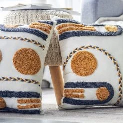 Orange Jaune Housses De Coussin 45x45cm Lot De 2,Triomphe Touffeté Carré Toile Boho Taie D'oreiller Coussins De Canapé Décoration Pour La Maison Canapé Chambre Salon Bureau -France Coussin et housse de coussin Soldes Boutique 50949616 5