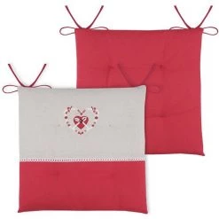 LOVELY CASA Lot De 4 Galettes De Chaise 4 Points 38x38 Pauline Rouge Coton - Rouge -France Coussin et housse de coussin Soldes Boutique 51243639 3