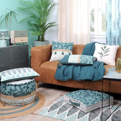 LOVELY CASA Coussin De Sol 45x45 Cm Nashi Céladon Coton - Bleu 4 LOVELY CASA Coussin De Sol 45x45 Cm Nashi Céladon Coton - Bleu – Image 4