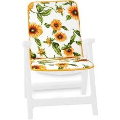 EMMEVI Coussin De Chaise De Jardin Pliant Douce Intérieur Extérieur Motif Tournesols - Blanc