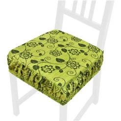 EMMEVI Coussin Pour Chaise En Coton Amovible Lavable Bande Élastique Housse De Chaise Fleurì - Vert