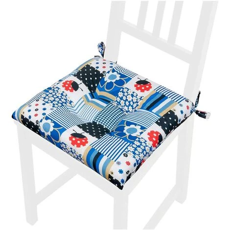 EMMEVI Coussin Pour Chaise Doux Universel Lacets De Fixation Lavable Housses De Chaise Coccinelles - Bleu 1 EMMEVI Coussin Pour Chaise Doux Universel Lacets De Fixation Lavable Housses De Chaise Coccinelles - Bleu