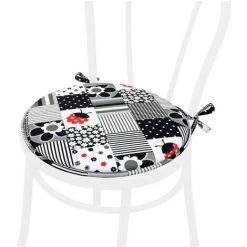 EMMEVI Coussin Pour Chaise Rond Doux Universel Lacets De Fixation Lavable Housses De Chaise Coccinelles - Noir