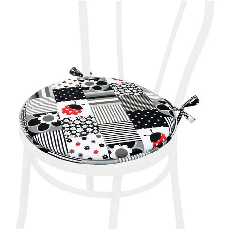 EMMEVI Coussin Pour Chaise Rond Doux Universel Lacets De Fixation Lavable Housses De Chaise Coccinelles - Noir 1 EMMEVI Coussin Pour Chaise Rond Doux Universel Lacets De Fixation Lavable Housses De Chaise Coccinelles - Noir
