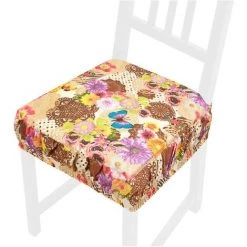 EMMEVI Coussin Pour Chaise En Coton Amovible Lavable Bande Élastique Housse De Chaise Papillons - Marron