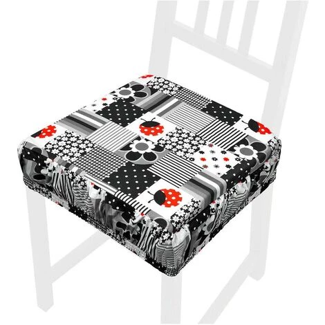 EMMEVI Coussin Pour Chaise En Coton Amovible Lavable Bande Élastique Housse De Chaise Coccinelles - Noir 1 EMMEVI Coussin Pour Chaise En Coton Amovible Lavable Bande Élastique Housse De Chaise Coccinelles - Noir