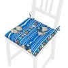 EMMEVI Coussin Pour Chaise Doux Universel Lacets De Fixation Lavable Housses De Chaise Lignes Coquillages - Bleu