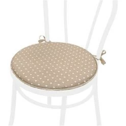 EMMEVI Coussin Pour Chaise Rond Doux Universel Lacets De Fixation Lavable Housses De Chaise Pois Coeurs - Beige