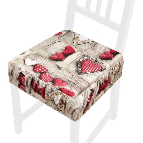 EMMEVI Coussin Pour Chaise En Coton Amovible Lavable Bande Élastique Housse De Chaise Shabby Chic Coeurs 1 EMMEVI Coussin Pour Chaise En Coton Amovible Lavable Bande Élastique Housse De Chaise Shabby Chic Coeurs