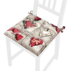 EMMEVI Coussin Pour Chaise Doux Universel Lacets De Fixation Lavable Housses De Chaise Shabby Chic Coeurs