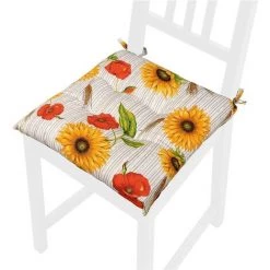 EMMEVI Coussin Pour Chaise Doux Universel Lacets De Fixation Lavable Housses De Chaise Tournesols Et Coquelicots
