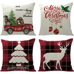 ZHUOXUAN Housses De Coussin De Noël 45x45cm Lot De 4 Pour Décorations De Noël Arbre De Noël Camion Rouge Hot Coco Coussins De Noël Vacances D'hiver Coussins Décor De Ferme De Noël Pour Canapé -France Coussin et housse de coussin Soldes Boutique 51450633 3