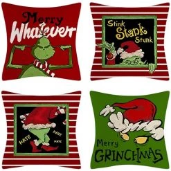 ZHUOXUAN Housses De Coussin De Noël 45x45 Lot De 4 Pour Décorations De Noël Coussins De Noël à Rayures Vacances D'hiver Coussins Décor De Ferme De Noël Pour Canapé