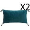 Lot De 2 Coussins En Polyester Coloris Bleu Canard - L. 50 X L. 30 Cm -PEGANE-