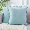 LITZEE 2pcs Housses De Coussin 45x45cm En Velours Doux Avec Boulettes Coussin Décoration Canapé Moderne Pour Salon Chambre - Housse Coussin Bleu Ciel