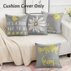 LITZEE Housse De Coussin 4 Pièces De Coton Lin Jaune Et Gris Coussin Taie D'oreiller Avec Fleur Abstraite Motifs Imprimés 45 X 45 Cm Souple Taie D'oreiller Carré Pour Canapé Lits Chaises Voiture Salon (pas De Noyau D'oreiller)