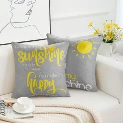 LITZEE Housse De Coussin 4 Pièces De Coton Lin Jaune Et Gris Coussin Taie D'oreiller Avec Fleur Abstraite Motifs Imprimés 45 X 45 Cm Souple Taie D'oreiller Carré Pour Canapé Lits Chaises Voiture Salon (pas De Noyau D'oreiller) -France Coussin et housse de coussin Soldes Boutique 51554072 3