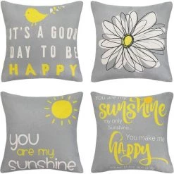 LITZEE Housse De Coussin 4 Pièces De Coton Lin Jaune Et Gris Coussin Taie D'oreiller Avec Fleur Abstraite Motifs Imprimés 45 X 45 Cm Souple Taie D'oreiller Carré Pour Canapé Lits Chaises Voiture Salon (pas De Noyau D'oreiller) -France Coussin et housse de coussin Soldes Boutique 51554072 4