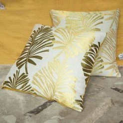 LITZEE Lot De 2 Housse De Coussin 45x45cm,Taie D'oreiller Decoratif Canapé Lin, Sans Rembourrage, Pour Voiture Salon Chambre à Coucher Bureau, Jaune (pas De Noyau D'oreiller)