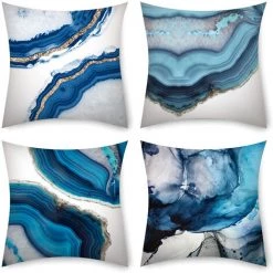 LITZEE Taie D'oreiller, Set De 4 Housse De Coussin, Taies D'oreiller Décoratives En Lin, Couvre-oreiller Intérieur Extérieur Imperméable, Housse De Coussin Pour Banc Canapé Salon Décor 45 X 45 Cm (Océan) (pas De Noyau D'oreiller)