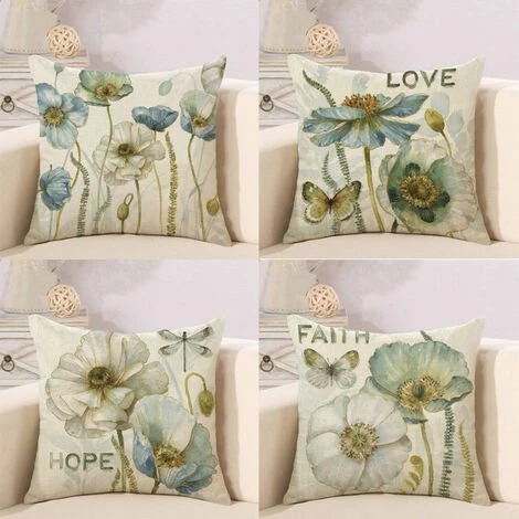 LITZEE Housse De Coussin Lot De 4 Taie D'oreiller En Lin Fleur Bleue Et Blanche Libellule Papillon Décoration Taie D'oreiller 45x45cm Canapé Chambre Lit Ferme Jardin Décoration Housse De Coussin (pas De Noyau D'oreiller) 1 LITZEE Housse De Coussin Lot De 4 Taie D'oreiller En Lin Fleur Bleue Et Blanche Libellule Papillon Décoration Taie D'oreiller 45x45cm Canapé Chambre Lit Ferme Jardin Décoration Housse De Coussin (pas De Noyau D'oreiller)