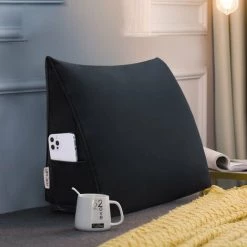 VERCART Coussin De Lecture Compensé, Triangulaire Coussin à Coins, Gros Coussin Canapé, Traversin Tête De Lit Support Arrière, Oreiller Cervical Dossier De Soutien Lombaire, Velours Noir 45cm - Noir -France Coussin et housse de coussin Soldes Boutique 52556792 4