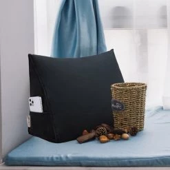 VERCART Coussin De Lecture Compensé, Triangulaire Coussin à Coins, Gros Coussin Canapé, Traversin Tête De Lit Support Arrière, Oreiller Cervical Dossier De Soutien Lombaire, Velours Noir 45cm - Noir -France Coussin et housse de coussin Soldes Boutique 52556792 5