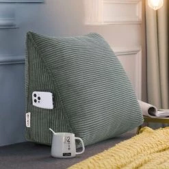 VERCART Coussin De Lecture Compensé, Triangulaire Coussin à Coins, Gros Coussin Canapé, Traversin Tête De Lit Support Arrière, Oreiller Cervical Dossier De Soutien Lombaire, Velours Côtelé, Gris 45cm - Gris -France Coussin et housse de coussin Soldes Boutique 52556796 5