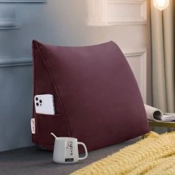 VERCART Coussin De Lecture Compensé, Triangulaire Coussin à Coins, Gros Coussin Canapé, Traversin Tête De Lit Support Arrière, Oreiller Cervical Dossier De Soutien Lombaire, Velours Vin Rouge 45cm - Rouge -France Coussin et housse de coussin Soldes Boutique 52556799 3