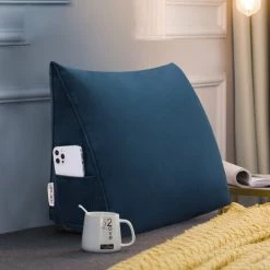 VERCART Coussin De Lecture Compensé, Triangulaire Coussin à Coins, Gros Coussin Canapé, Traversin Tête De Lit Support Arrière, Oreiller Cervical Dossier De Soutien Lombaire, Velours 45cm Bleu Foncé - Bleu -France Coussin et housse de coussin Soldes Boutique 52556857 3