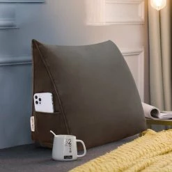 VERCART Coussin De Lecture Compensé, Triangulaire Coussin à Coins, Gros Coussin Canapé, Traversin Tête De Lit Support Arrière, Oreiller Cervical Dossier De Soutien Lombaire, Velours 45cm Café - Marron -France Coussin et housse de coussin Soldes Boutique 52556886 4