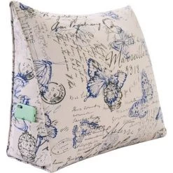 VERCART 100% Coton Coussin De Lecture Incliné Oreiller Compensé Triangulaire Dossier Traversin Repos De Tête De Lit Coussin À Coins Support Cale Dos Gros Coussin De Canapé Imprimé 60cm Papillon Bleu