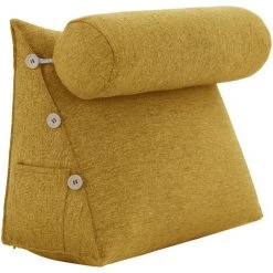 VERCART Coussin De Lecture Incliné Traversin De Dossier Repos De Tête De Lit Compensé Triangulaire Coussin à Coins Avec Polochon Support Lombaire Chevet Canapé Cale Nuque Soutien Dos En Lin Jaune 60cm - Jaune
