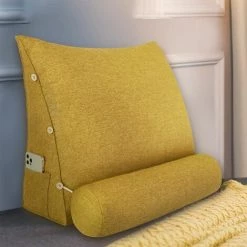 VERCART Coussin De Lecture Incliné Traversin De Dossier Repos De Tête De Lit Compensé Triangulaire Coussin à Coins Avec Polochon Support Lombaire Chevet Canapé Cale Nuque Soutien Dos En Lin Jaune 60cm - Jaune -France Coussin et housse de coussin Soldes Boutique 52556948 4